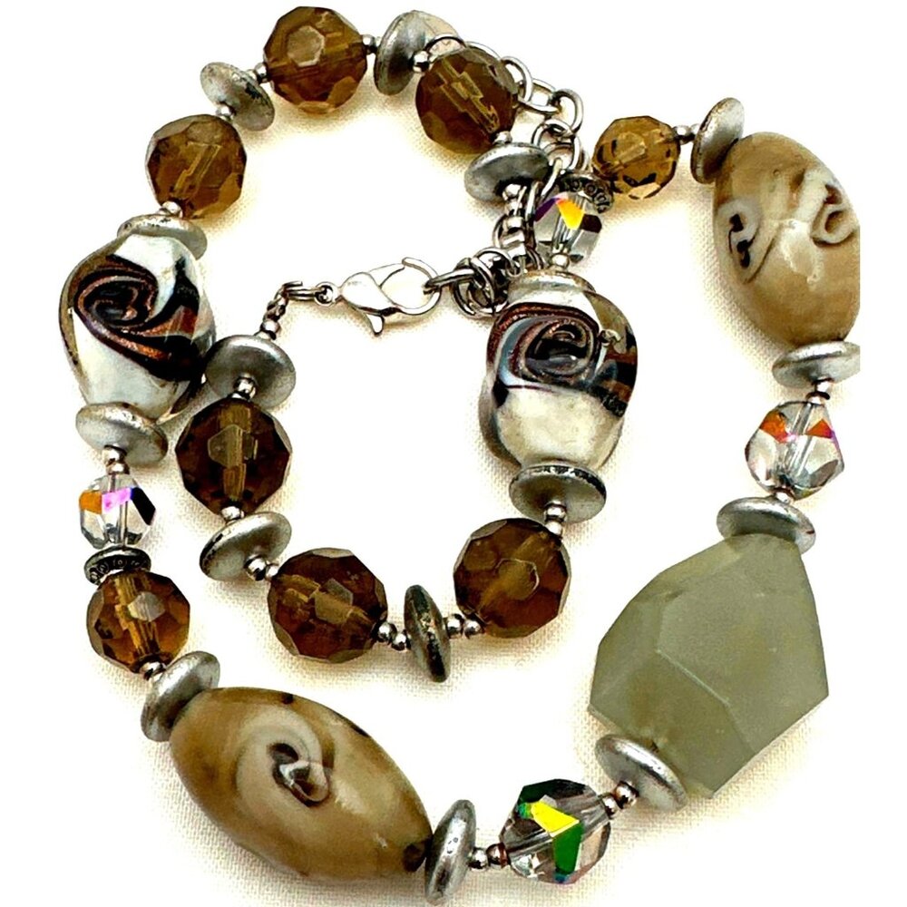 Eclectic Chunky JS Collections Mixed Bead Necklace Boho Glam Earthy Tones